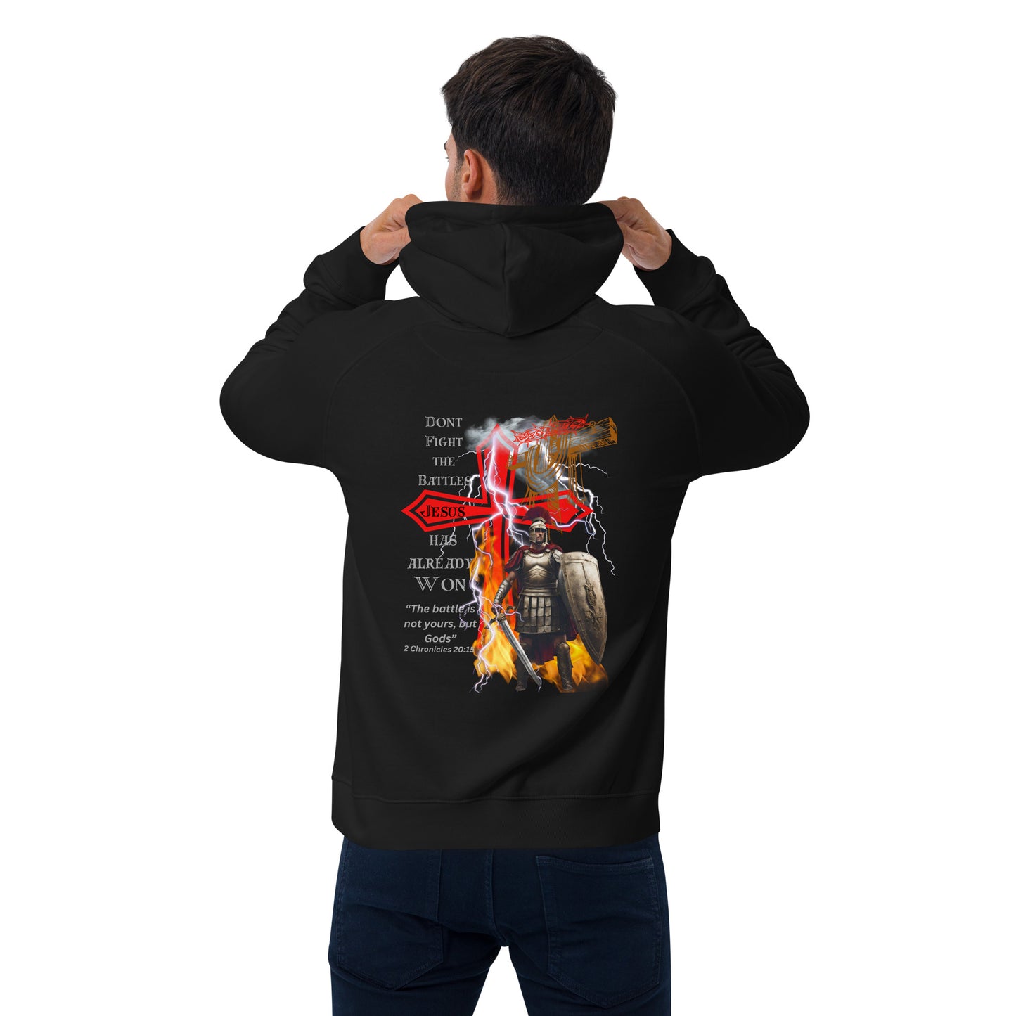 "Jesus Won the Battles" Premium Thick Organic Raglan Hoodie Sls-0356