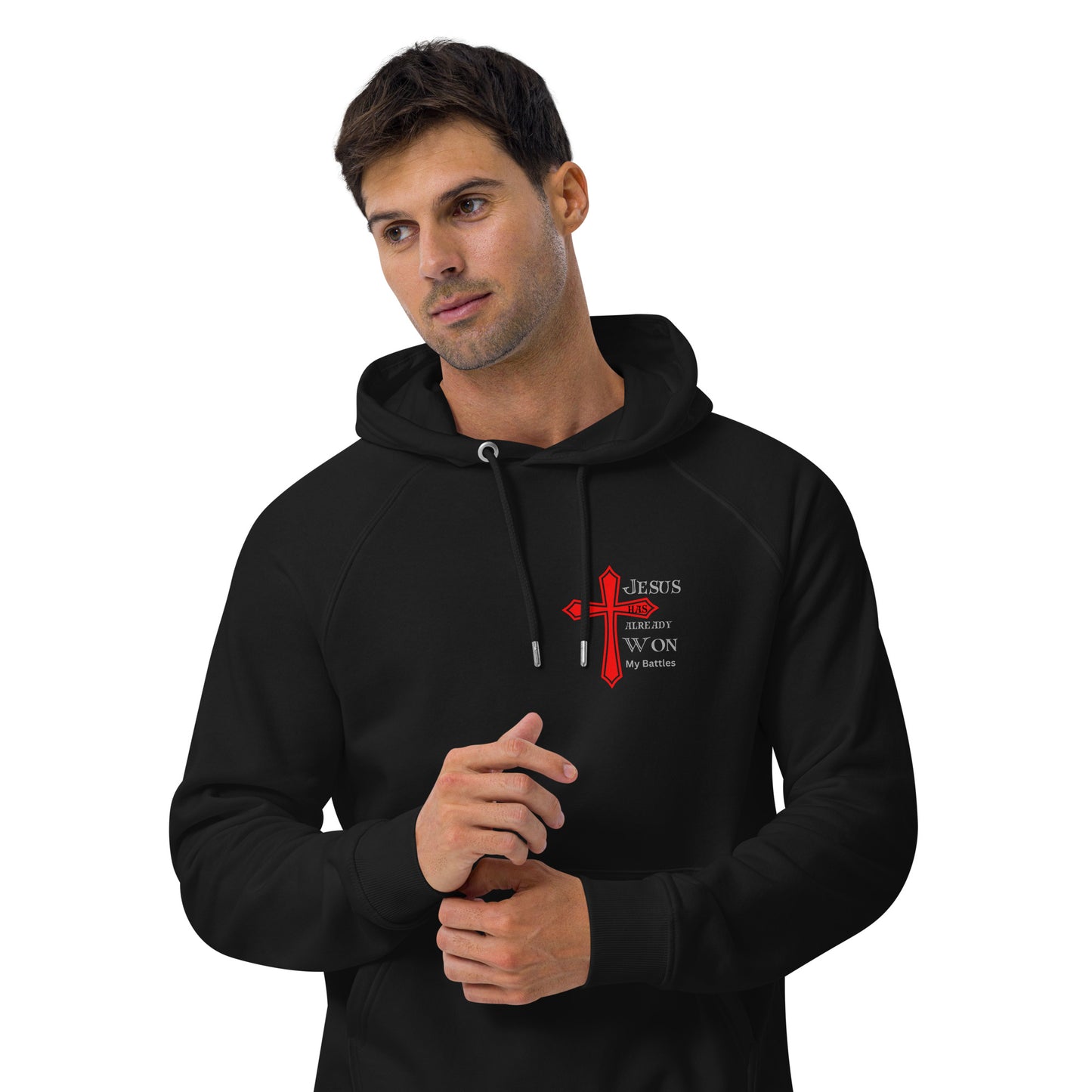 "Jesus Won the Battles" Premium Thick Organic Raglan Hoodie Sls-0356