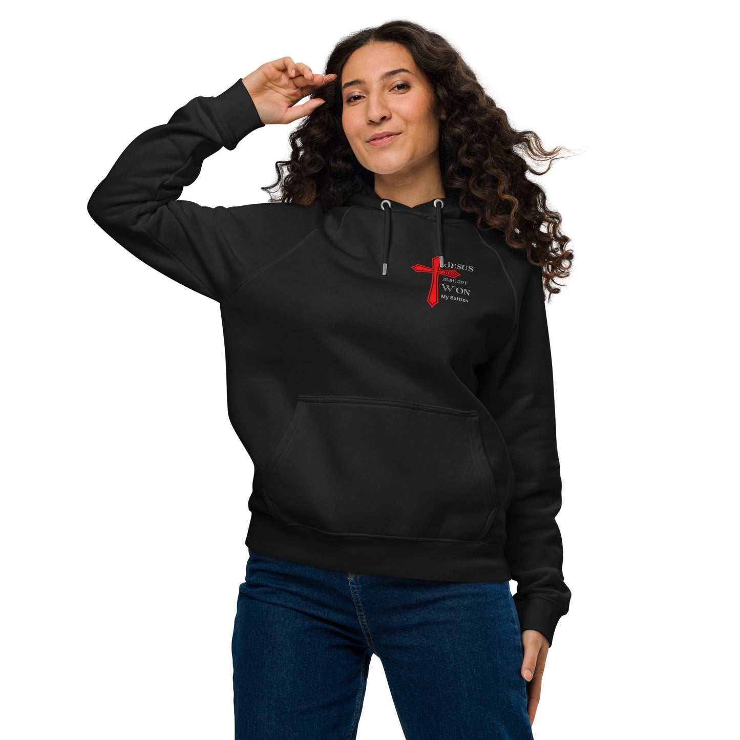 "Jesus Won the Battles" Premium Thick Organic Raglan Hoodie Sls-0356