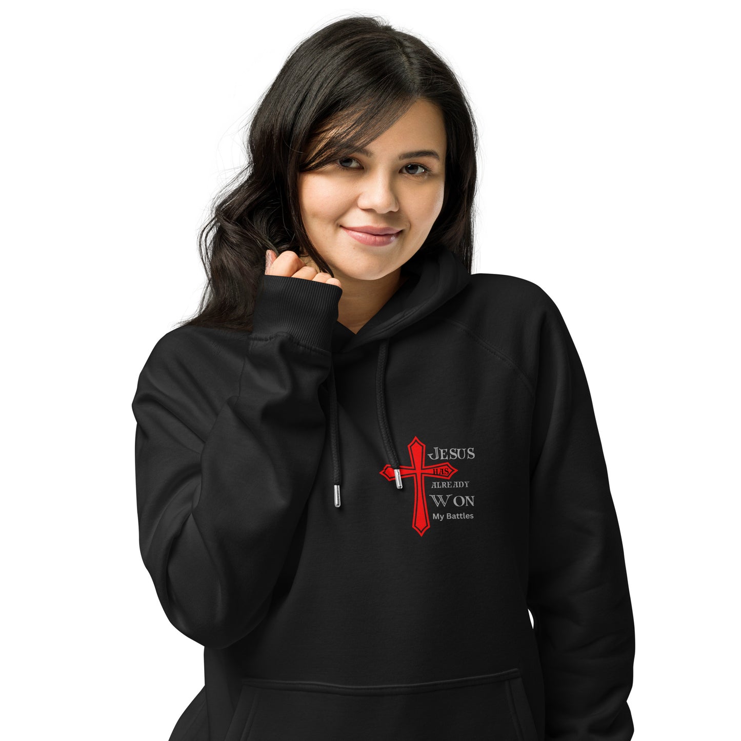 "Jesus Won the Battles" Premium Thick Organic Raglan Hoodie Sls-0356
