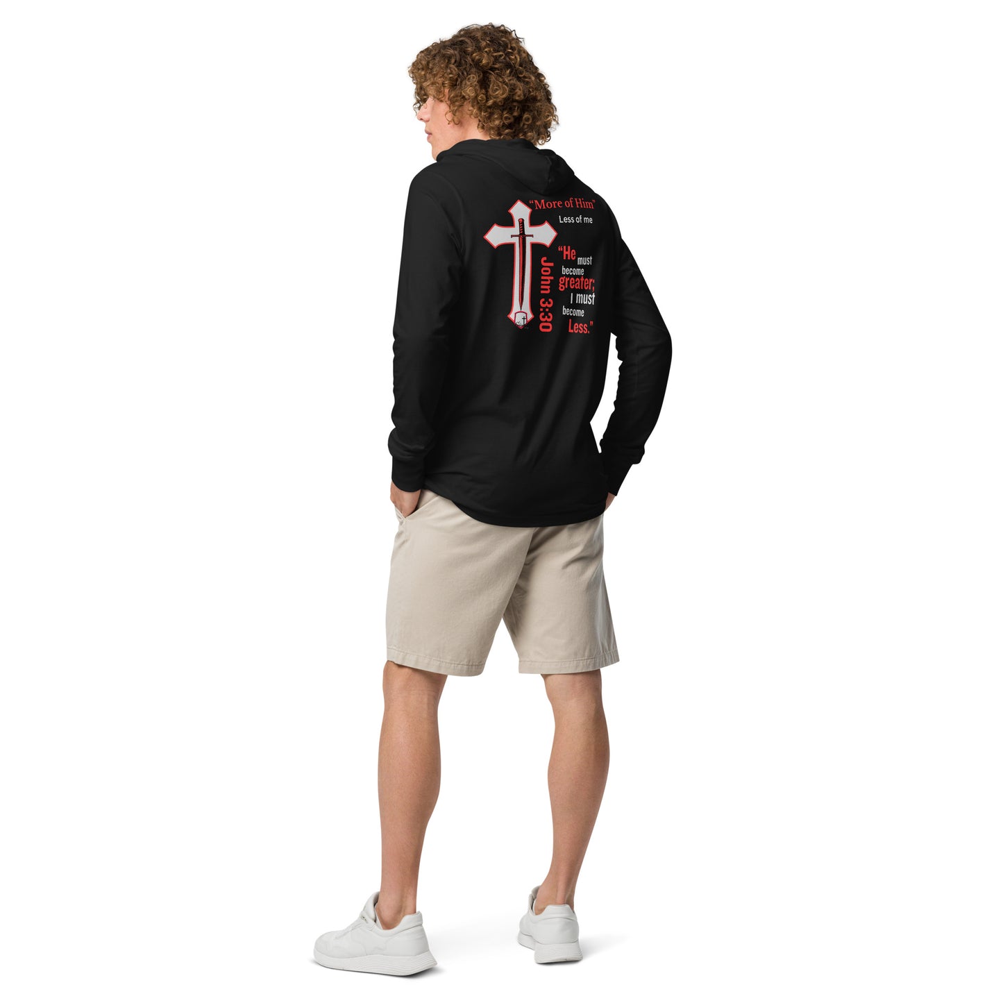 "More of Him; Less of Me" Lightweight Hooded Long Sleeve T-Shirt Bc-3512