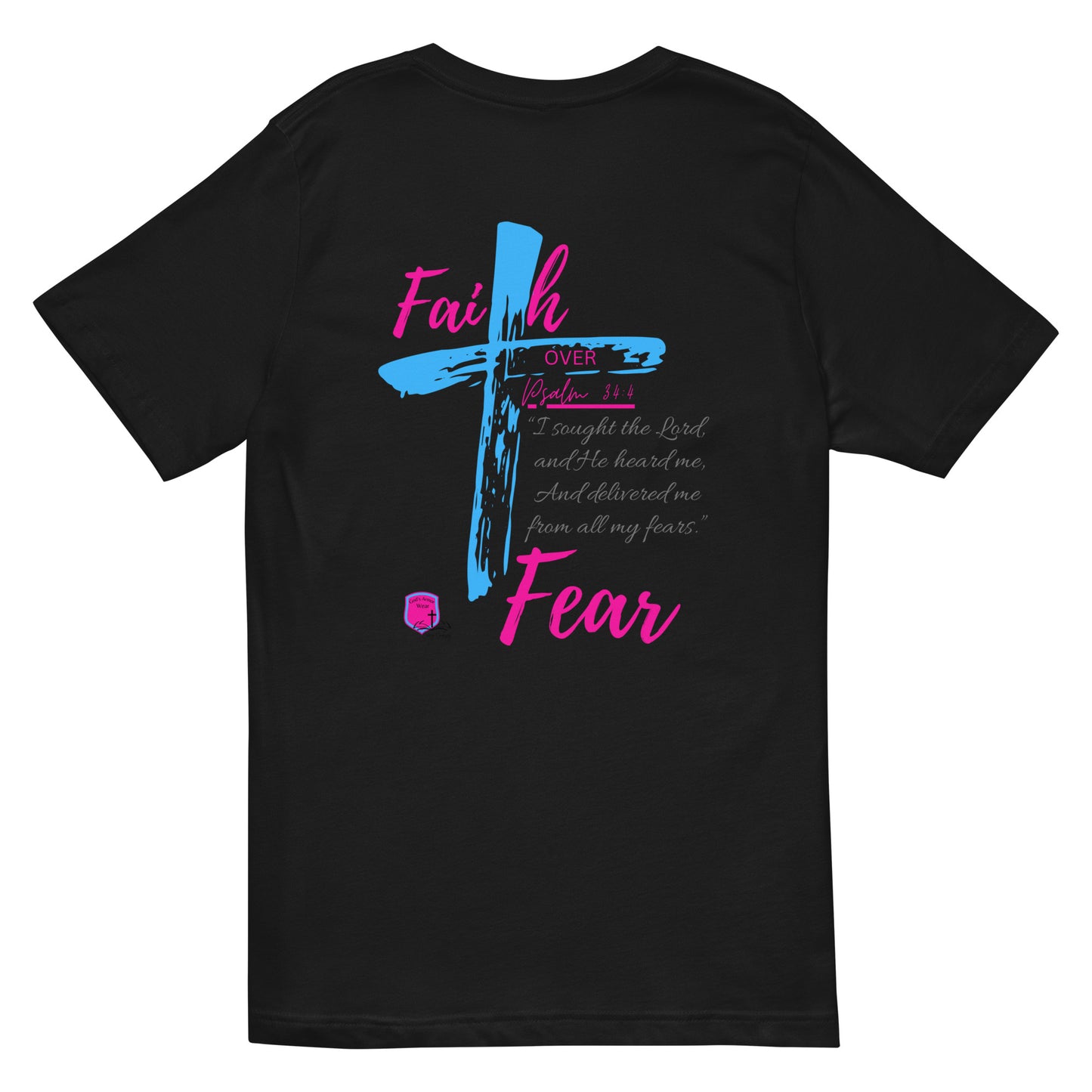 "Faith over Fear" Pre Shrunk V-Neck T-Shirt pnk/blu BC-3005