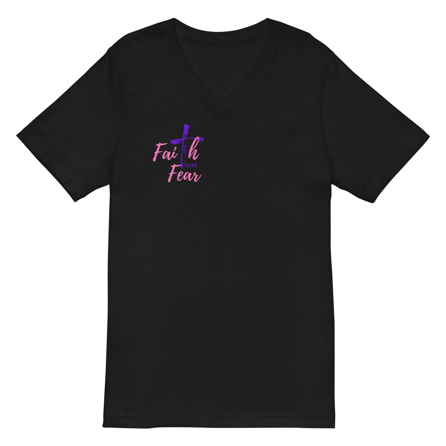 "Faith over Fear" Pre Shrunk V-Neck T-Shirt Pnk/Prpl BC-3005