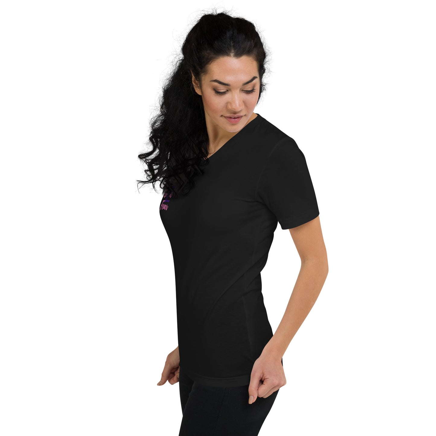 "Faith over Fear" Pre Shrunk V-Neck T-Shirt Pnk/Prpl BC-3005