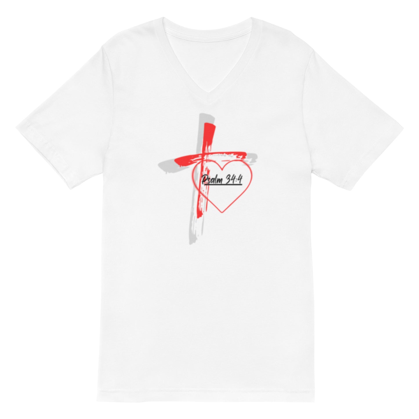 "Faith over Fear" Pre Shrunk Heart Short Sleeve V-Neck T-Shirt Blk/RD BC-3005