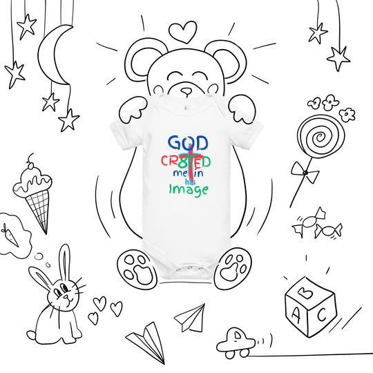 "God CR8tED me in his Image " Baby short sleeve one piece