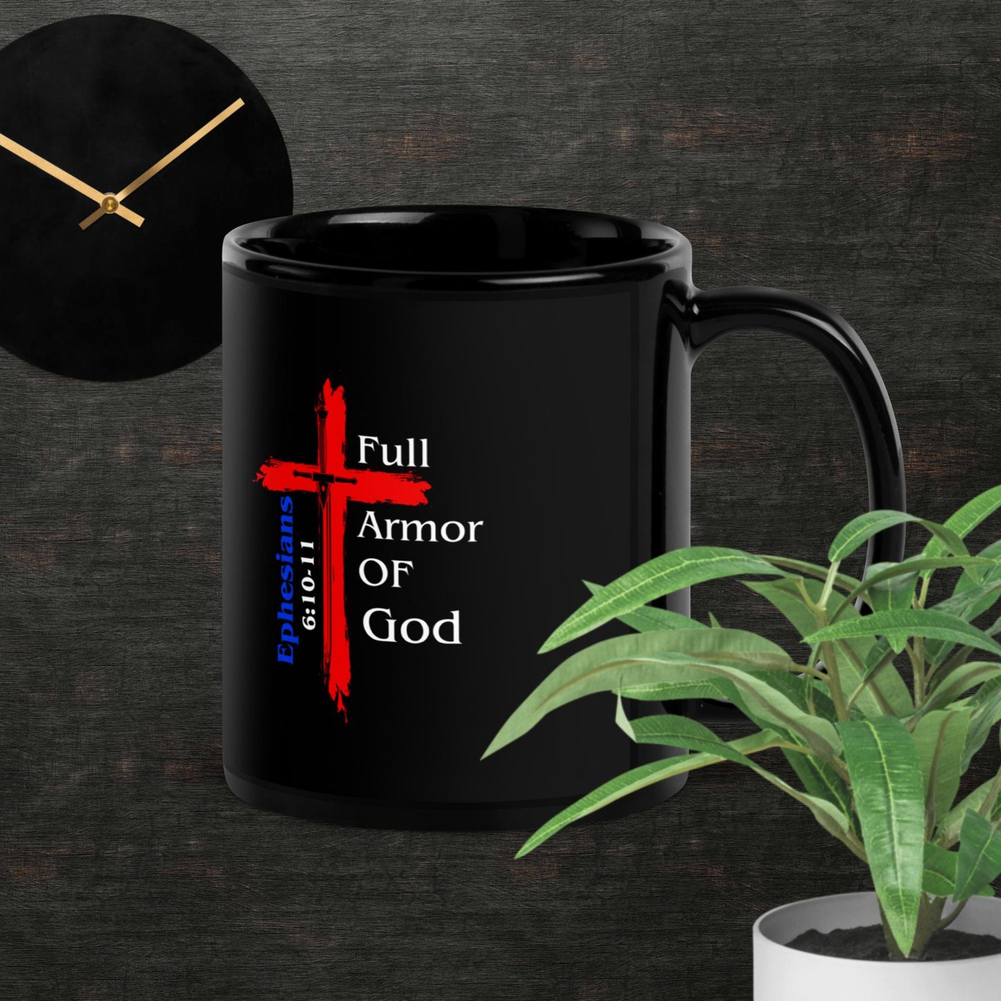 "Full Armor of God"  Black Glossy Coffee Mug