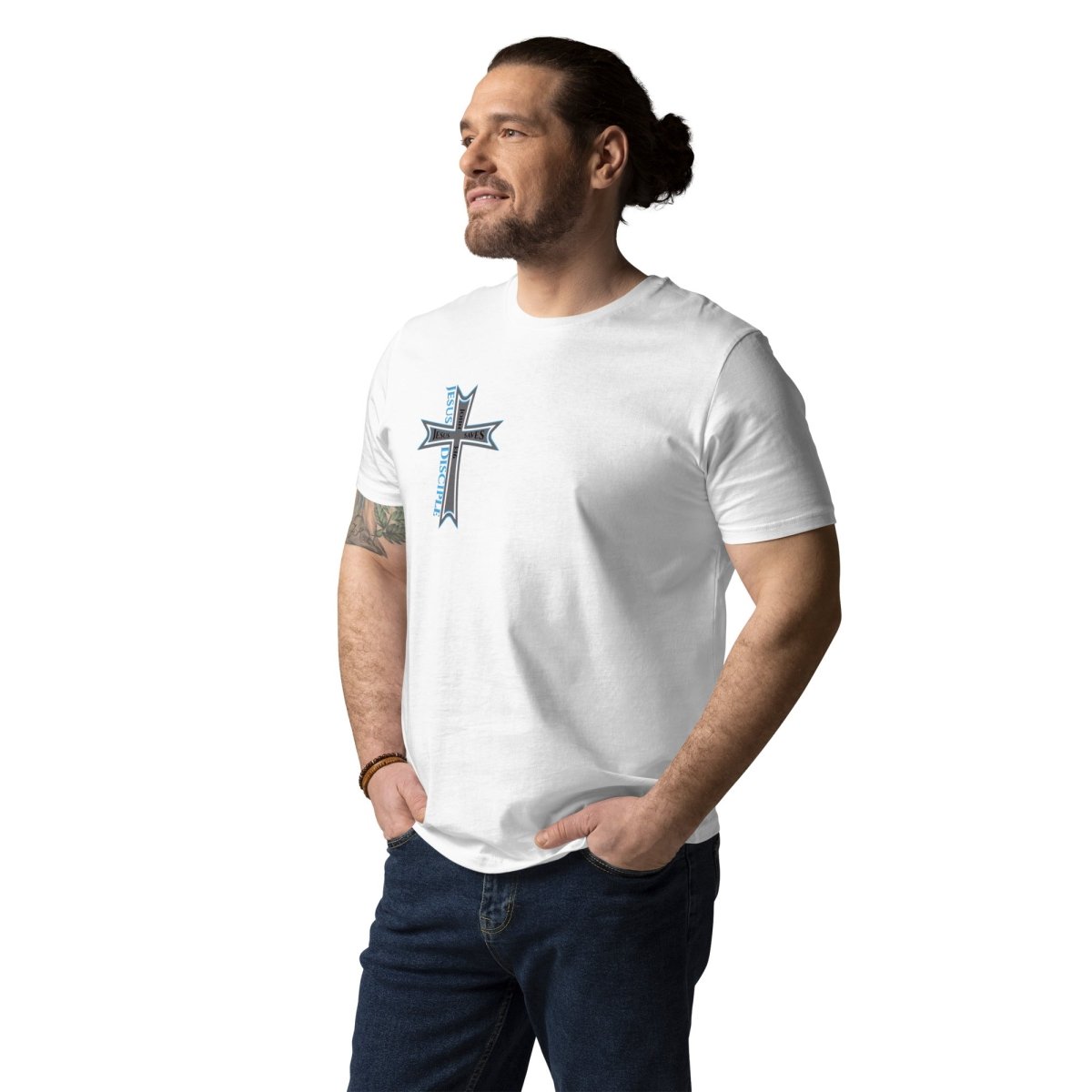 John 3:16 (Jesus saves) organic white cotton t-shirt - God's Armor Wear- Cross-Jesus Disciple