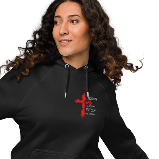 "Jesus Won my Battles" Prem Unisex eco raglan hoodie