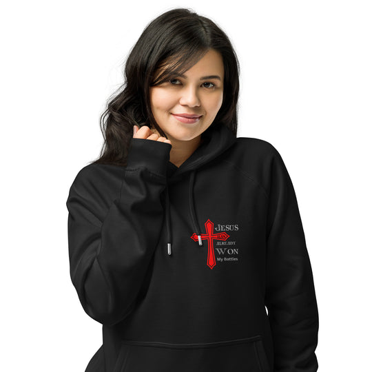 "Jesus Won my Battles" Prem Unisex eco raglan hoodie