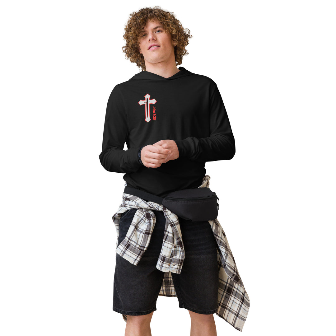 "More of Him; Less of Me" BC-3512 Lightweight Hooded long-sleeve tee