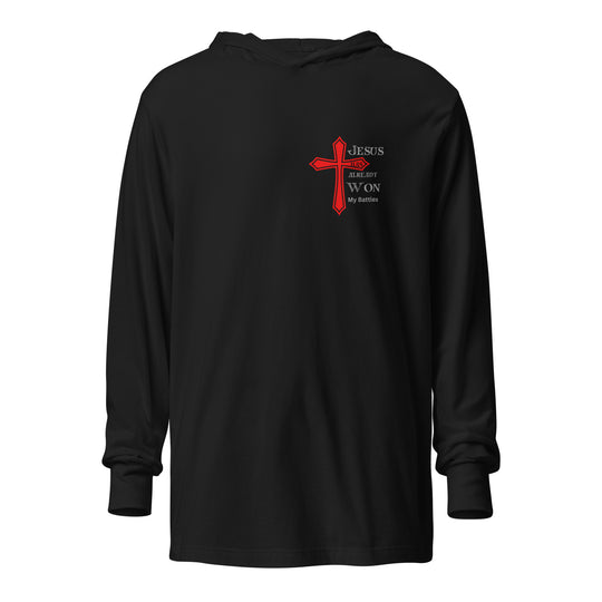 "Jesus Already Won my Battles" BC--3512 Light weight Hooded long-sleeve tee