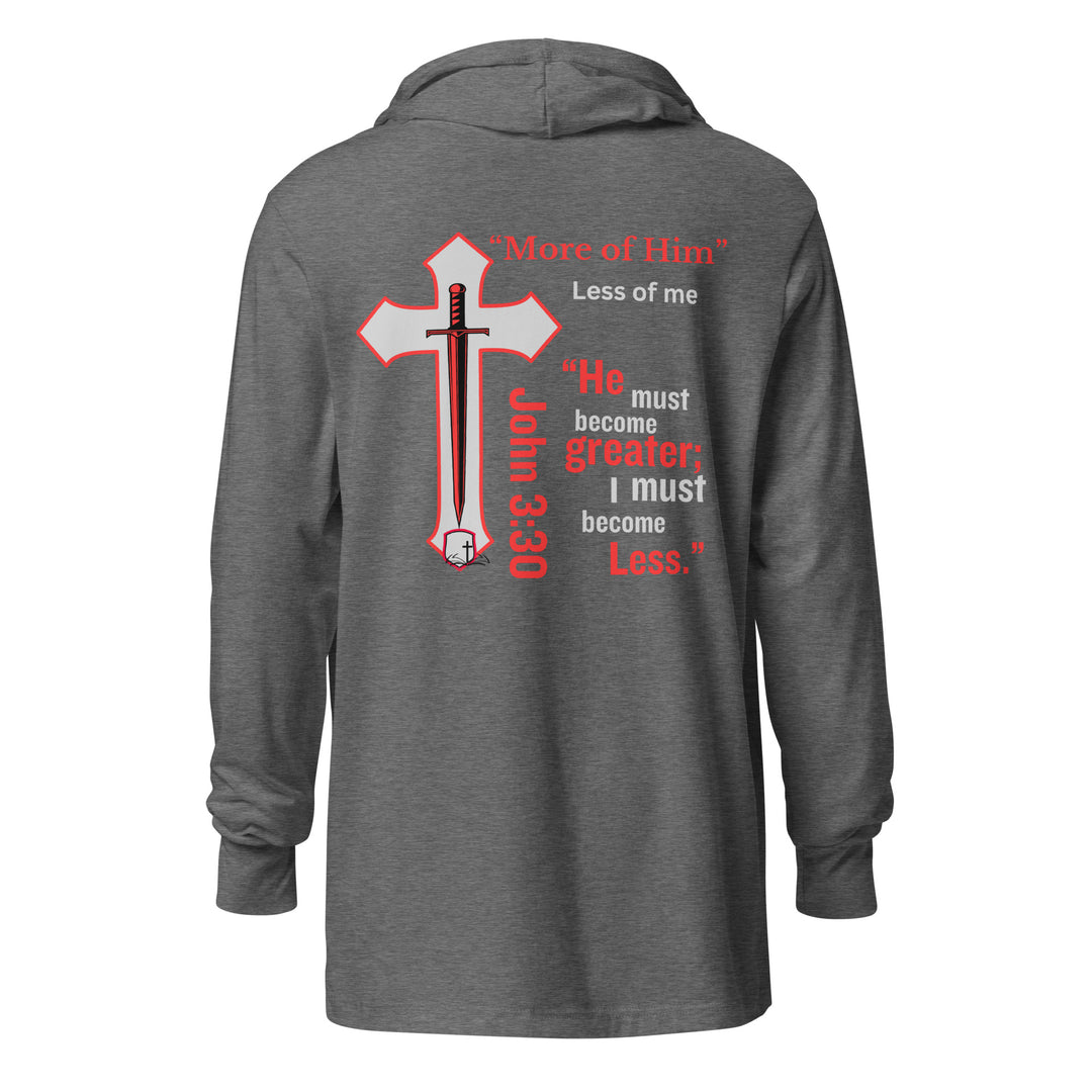 "More of Him; Less of Me" BC-3512 Lightweight Hooded long-sleeve tee