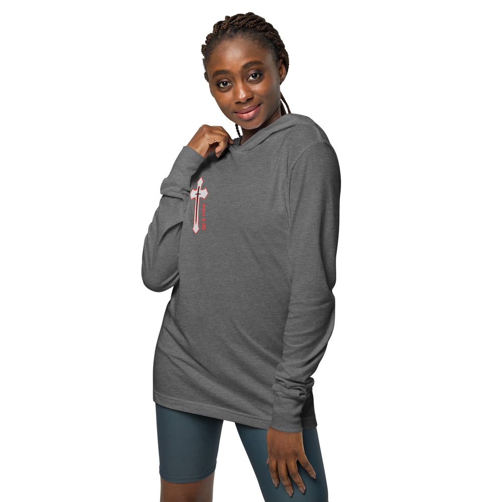 "More of Him; Less of Me" BC-3512 Lightweight Hooded long-sleeve tee