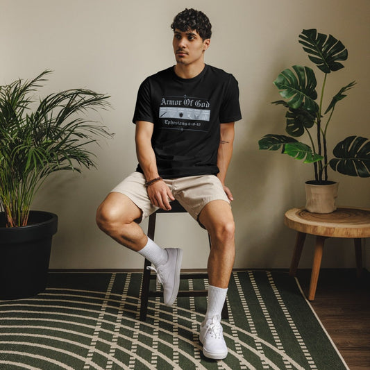 Armor of God symbols eco t-shirt with faith-based Christian graphics